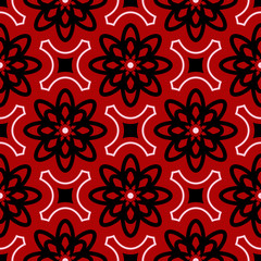 Floral seamless background. Black and white flower pattern on red