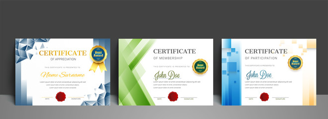 Appriciation certificate best award diploma set.