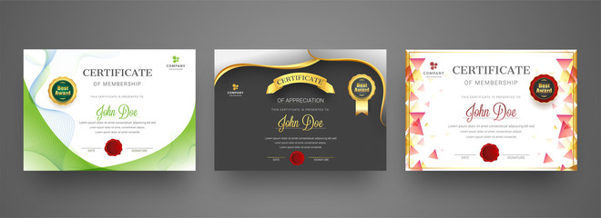 Membership certificate best award diploma set. - obrazy, fototapety, plakaty