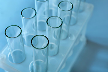 Empty test tubes in laboratory, closeup