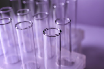 Empty test tubes in laboratory, closeup