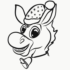 Donkey in a Christmas cap and with a bell