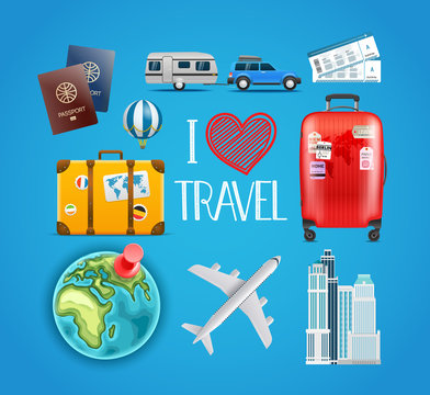 Travel accessories collection. Vector illustration