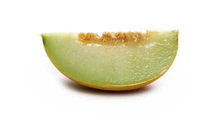 Fresh cantaloupe melon slice isolated on white background