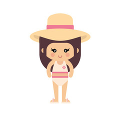 cartoon summer girl in a swimsuit with hat vector