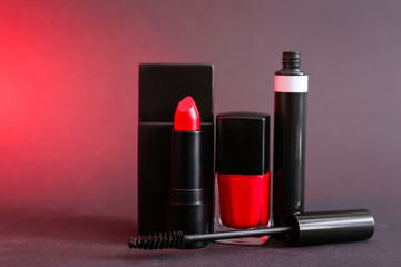 Obraz premium Set of decorative cosmetics on color background