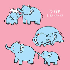 Cartoon cute mom and baby elephant vector.