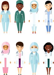 Medicine set of medical people, doctor and nurse. Vector illustration of a medical team, doctor, practitioner, physician, nurse.
