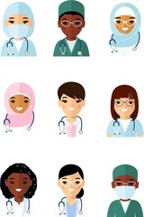 Medicine set of avatar medical people, doctor and nurse. Vector illustration of a medical woman, doctor, practitioner, physician, nurse.
