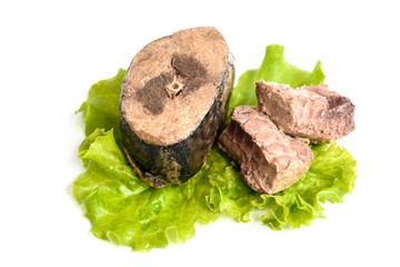 Canned tuna isolated on white background.