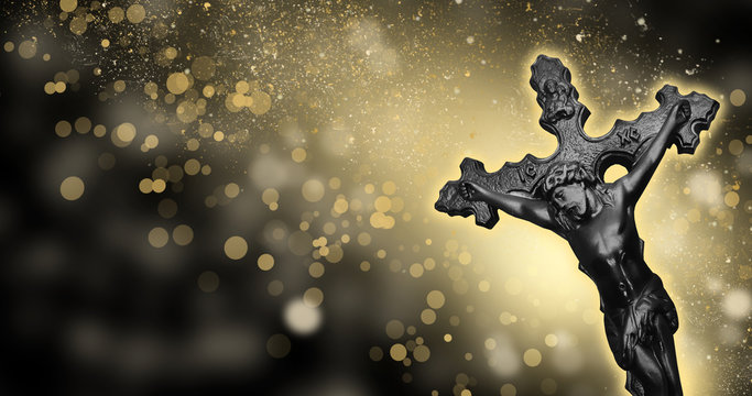 Orthodox cross on an abstract background, bokeh, rays of light