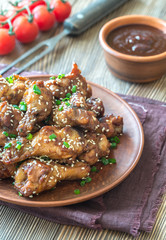 Chicken teriyaki wings with barbecue sauce