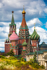 Fototapeta na wymiar Saint Basil church in Moscow, Russia. View from new Zaryadie park