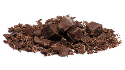 Chopped Chunks ochocolate on a white background. Background chocolate