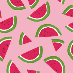 Hand drawn watermelon seamless pattern illustration digital summer repeated background watermelon slices - 208370848