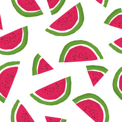 Hand drawn watermelon seamless pattern illustration digital summer repeated background watermelon slices - 208371097