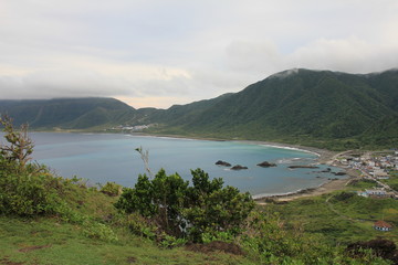 Fototapeta na wymiar Beautiful sea and mountain views at Lanyu , Orchid island, Taitung, Taiwan.