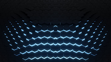 3D render VJ hexagon glow digital background