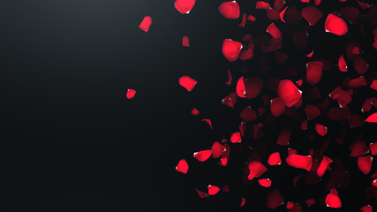 3D render Flying petals of roses with on an black background