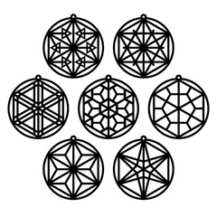 set of seven traditional Japanese ornaments Kumiko in the form of Christmas balls.Suitable for laser cutting