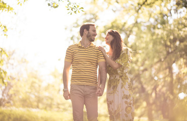 Fototapeta premium Couple in love . Walking trough nature.