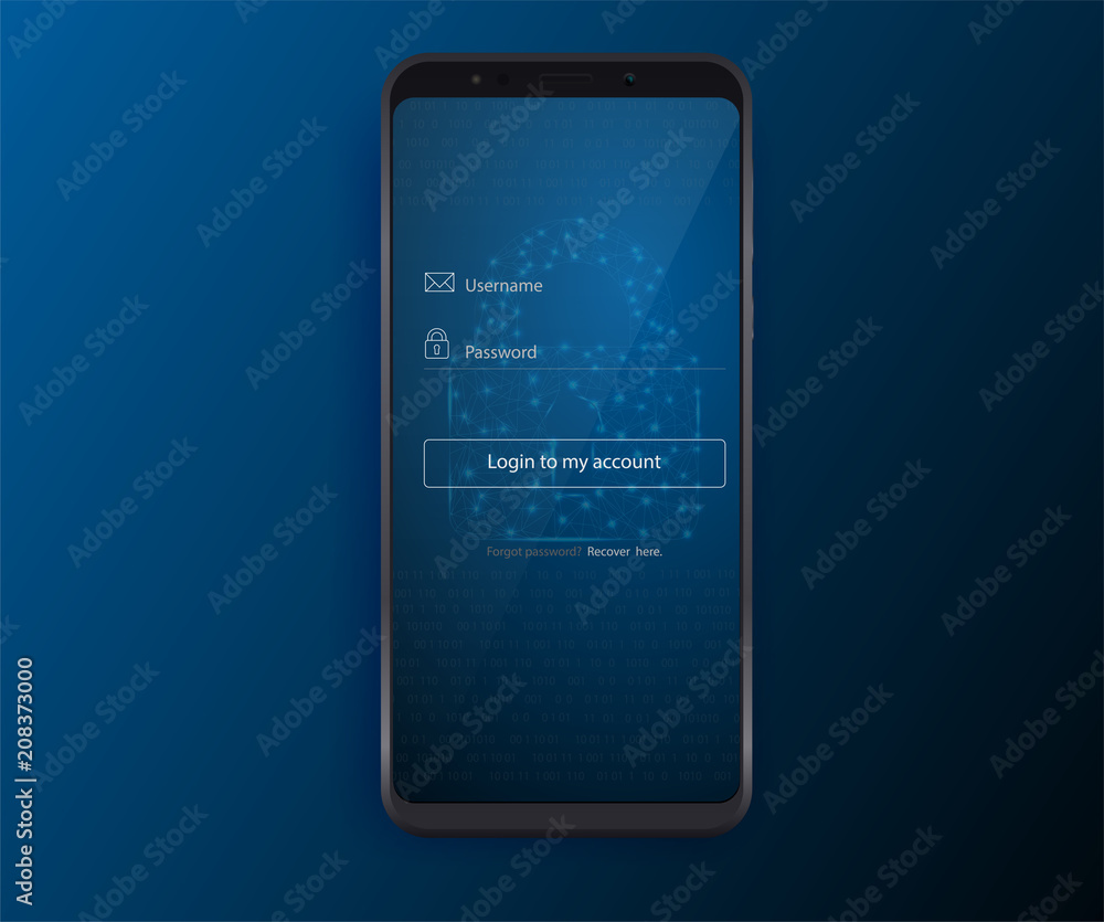 Poster clean mobile ui design concept. login application with password form window. flat web icons. vector 
