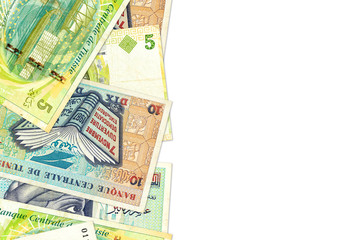 some 5 and 10 tunisian dinar banknote with copyspace