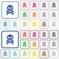 Skull with bones outlined flat color icons