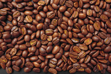 cereal coffee in bulk on a black background.