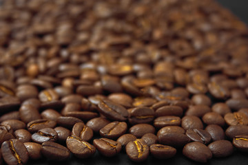cereal coffee in bulk on a black background.