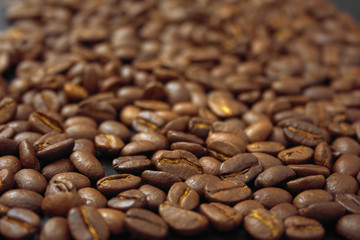 cereal coffee in bulk on a black background.