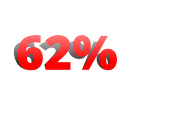 62% rote Prozentzahl mit Schatten auf weißem Hintergrund