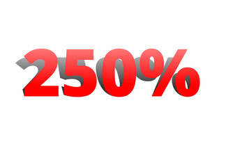 250% rote Prozentzahl mit Schatten auf weißem Hintergrund