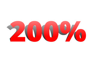 200% rote Prozentzahl mit Schatten auf wei&szlig;em Hintergrund