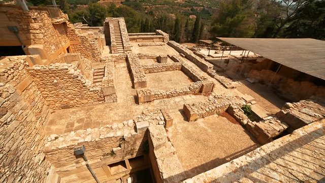 Ultra wide angle shot of the complex of the Minoan Palace of Knossos, Heraklion, Crete, Greece