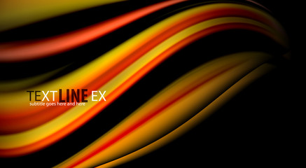 Fluid rainbow colors on black background, vector wave lines and swirls