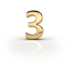 3d render (illustration) of gold metal character 3, three. Numbers, dates, letters, characters. Celebration. Happy birthday.