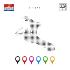 Obraz premium Vector Dotted Map of Kiribati. Simple Silhouette of Kiribati. National Flag of Kiribati. Set of Multicolored Map Markers