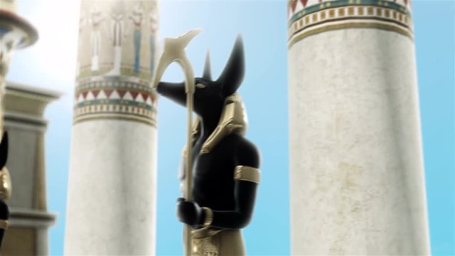 Loop Statues of anubis near the Egyptian columns