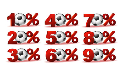 Set of percent discount icons with soccer ball