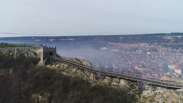 Fog over medieval fortress Ovech near Provadia, Bulgaria