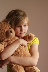 girl with teddy bear, tenderness