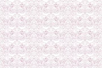 Foto op Canvas Baroque background in light pink and white. Vintage, Rococo, damask patterns with leaves, floral elements © Ксения Головина