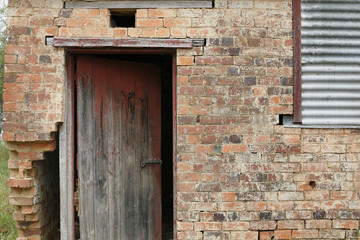 Old red timber door