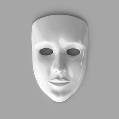 White glossy theatre mask  on gray background