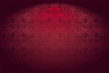 Royal, vintage, Gothic horizontal background in red  with a classic Baroque pattern, Rococo.With dimming at the edges - obrazy, fototapety, plakaty