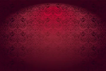 Fotobehang Royal, vintage, Gothic horizontal background in red  with a classic Baroque pattern, Rococo.With dimming at the edges © Ксения Головина