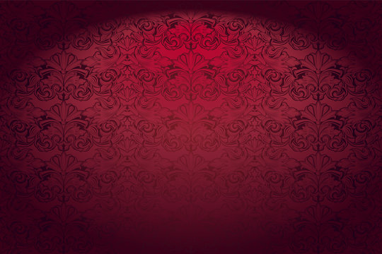 Royal, vintage, Gothic horizontal background in red  with a classic Baroque pattern, Rococo.With dimming at the edges