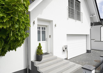 Germany, Cologne, entrance of white new built one-family house