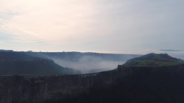 Fog over medieval fortress Ovech near Provadia, Bulgaria